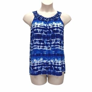 Isela Blue Tie-Dye Print Boho Sleeveless Top